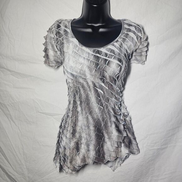 Vintage y2k ruffle grey whimsical assymetrical top - Picture 1 of 4